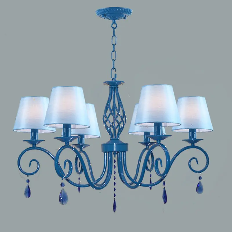 

Mediterranean Crystal Bedroom Chandeliers European Fabric Lampshade Restaurant Chandeliers Dining Room Hanging Lighting Fixtures