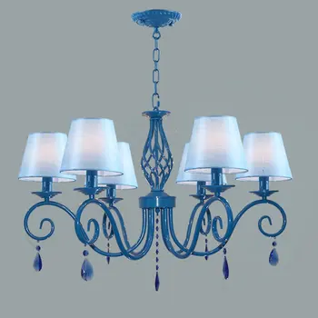 

Mediterranean Crystal Bedroom Chandeliers European Fabric Lampshade Restaurant Chandeliers Dining Room Hanging Lighting Fixtures