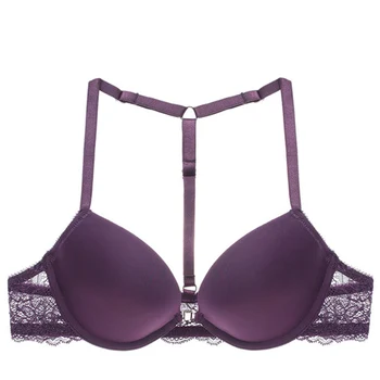 

AMX Women Sexy Bra Front Closure Satin Racerback Push Up Smooth Bras Y-line Straps