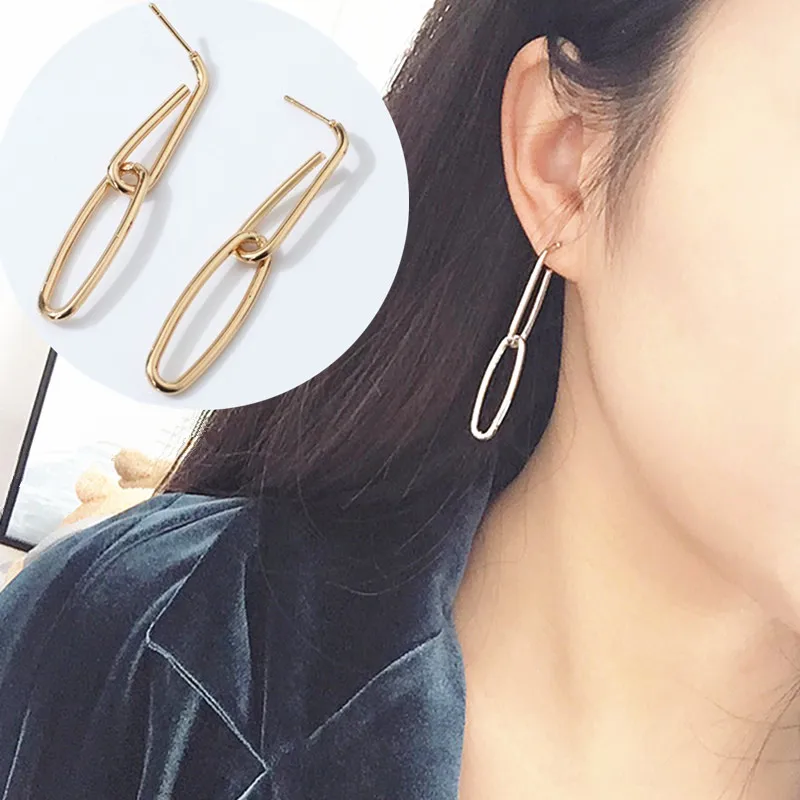 

2019 Vintage Jewelry Exquisite Gold/Silver Color Fine Chain Paper Clip Button Earrings for Woman Unique Design Bijoux Wholesale