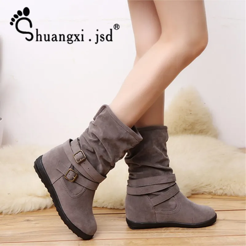 Shuangxi.jsd 2018 Autumn Luxury Design Women Boots Non-slip Flat Snow Boots Plus Size High Quality Keep Warm Woman Shoes 40-43