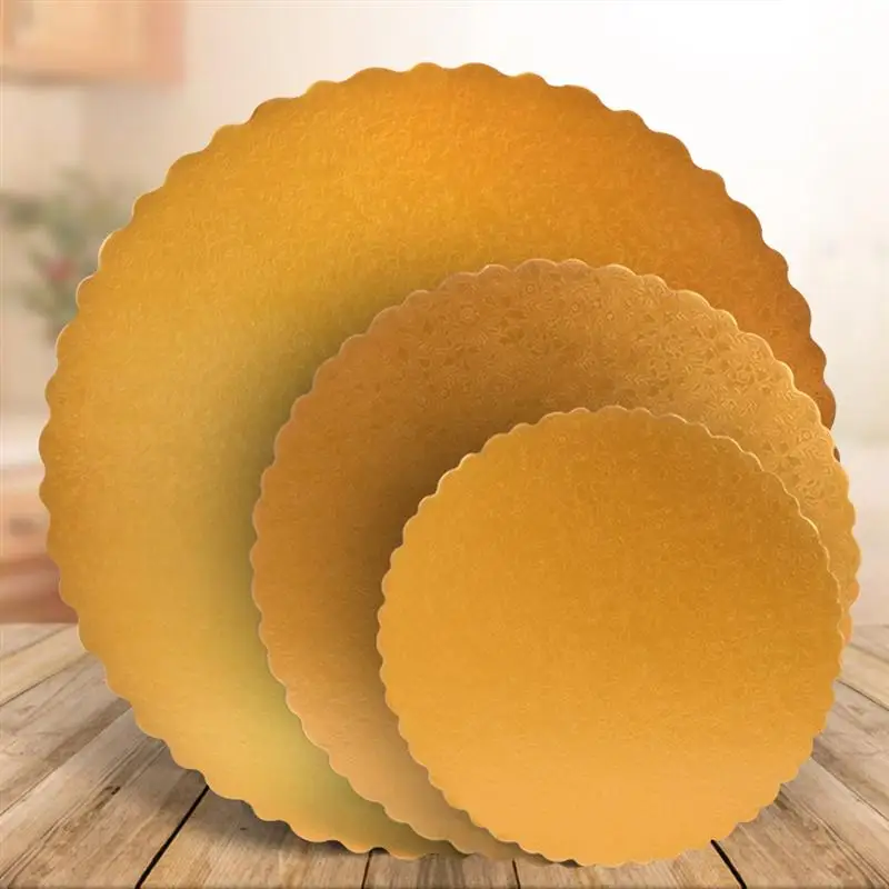 3pcs 12 inches Golden Cake Boards Corrugated Embossed Disposable Cake Circles Serving Base Cake Tray for Decorating Transforming