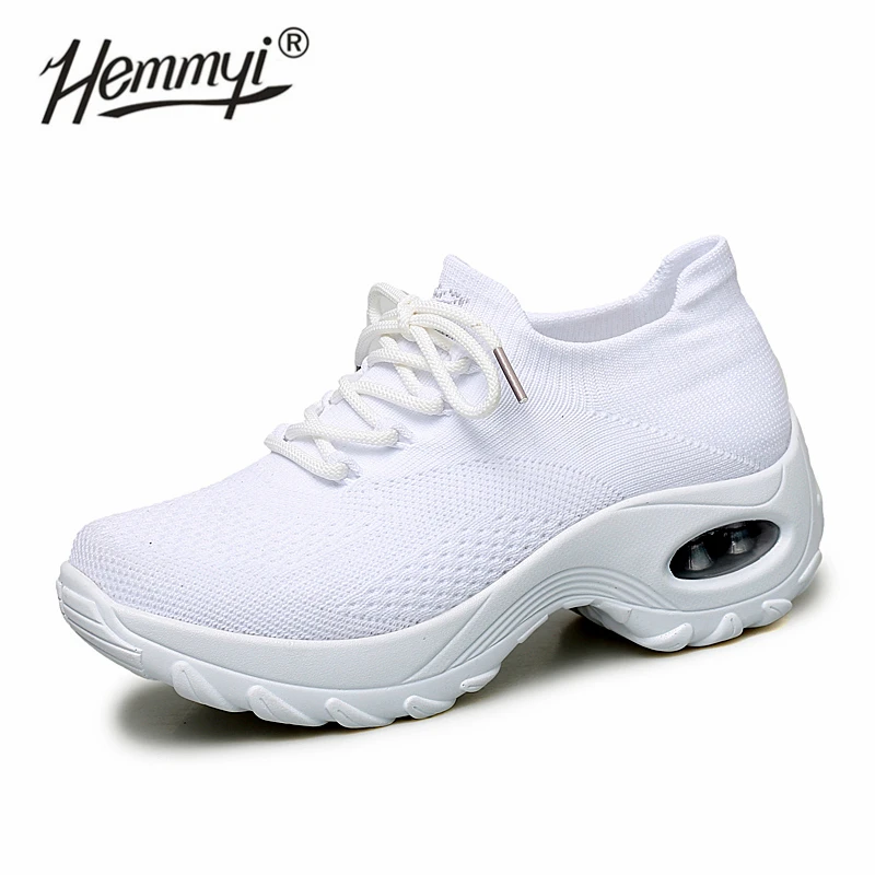 Hemmyi/; женские кроссовки на платформе с воздушной подушкой; модная повседневная обувь на толстой подошве; обувь на танкетке; Chaussure; обувь для похудения - Цвет: Белый