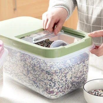 

Large Kitchen Clear Cover Storage Box Holder Grain Food Rice Bean Organizer Case Flour Cereal Candy Snacks Seal Container Boxes