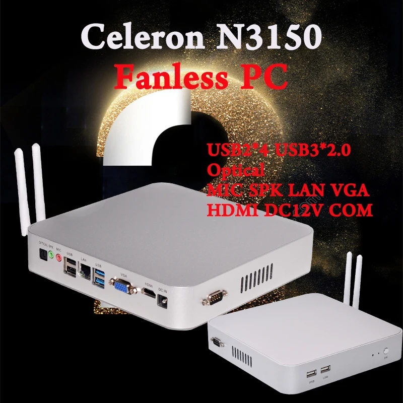 Mini PC Braswell 14NM CPU N3150 Quad Core 6W Low Power Fanless Windows 7 8 HTPC