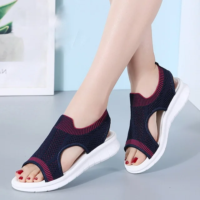 

Women Flat Sandals 2019 Summer Fashion Mesh Slip On Sandlas Lightweight Fly Knit Woman Platform Sandals Ladies Sandal Shoes
