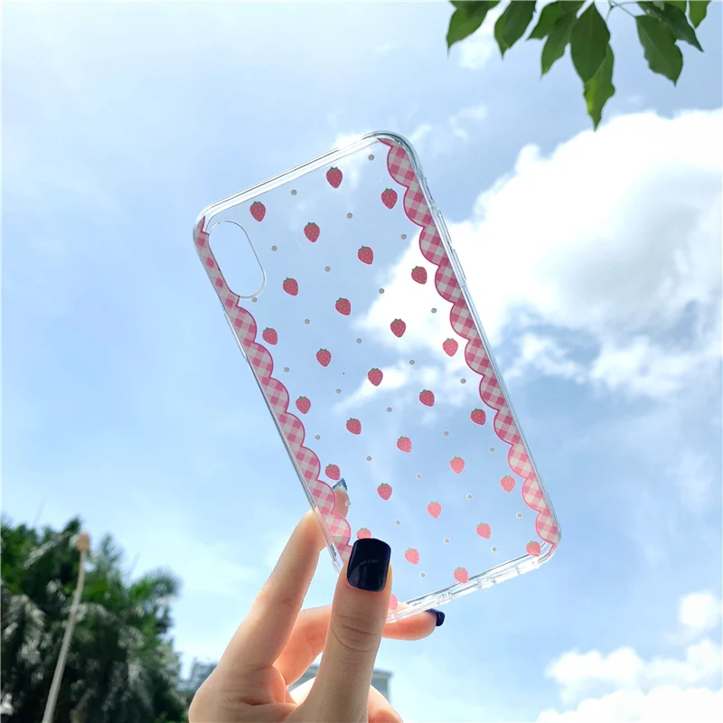 

Transparent Polka dots phone case for iphone Xs max Xr Xs X 6 6s 7 8 plus case Strawberry soft shell TPU capa back cover