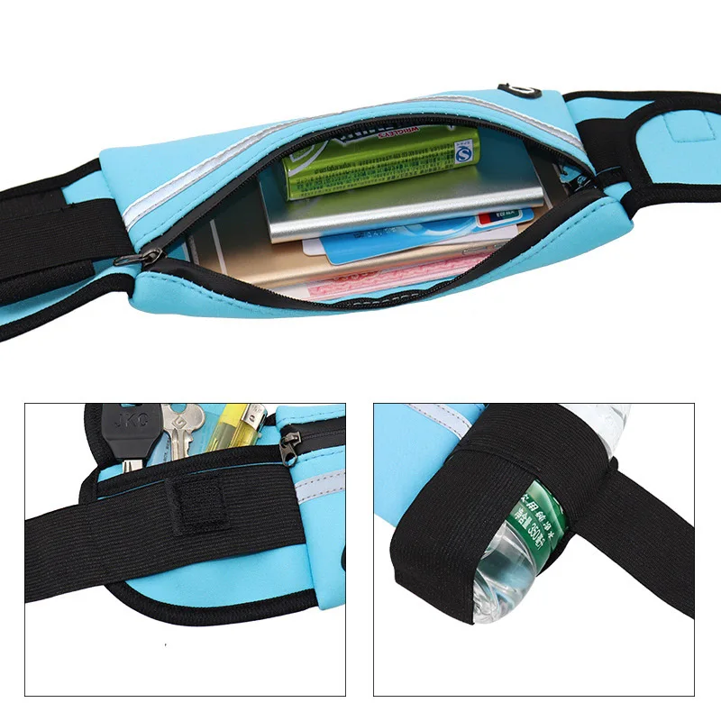 Corriendo bolsa de botella de agua de bolso de la cintura con el agujero del auricular las mujeres los hombres cinturón bolsa impermeable deporte de poliéster Camping senderismo bolsa
