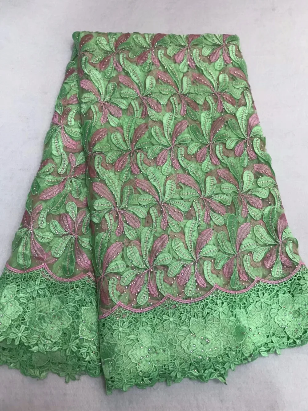 

leaves pattern design with lots of stones high quality net tulle lace fabric for lady party dress 5yards/piece dfm202