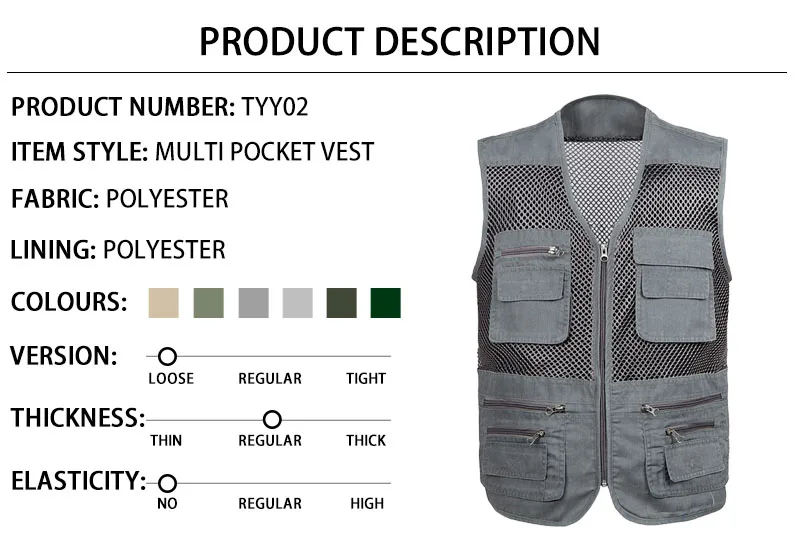 Large Size 2021 Mesh Quick-Drying Vests Male with Many Pockets Mens Breathable Multi-pocket Fishing Vest Work Sleeveless Jacket