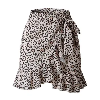 

2019 new Women Fashion Sexy Spring Summer Leopard Print Ruffled Laced Irregular Stretch Skirt