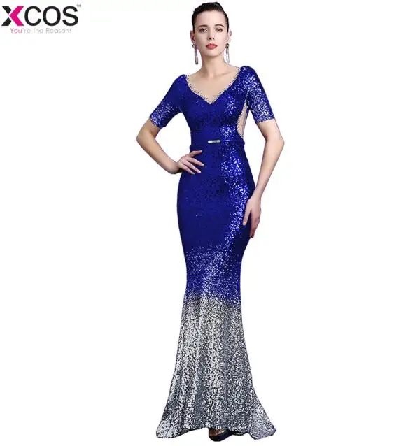 Элегантное Длинное темно-синее вечернее платье с блестками vestido de festa сексуальное платье с открытой спиной longue платья для выпускного вечера торжественные вечерние платья - Цвет: As the picture