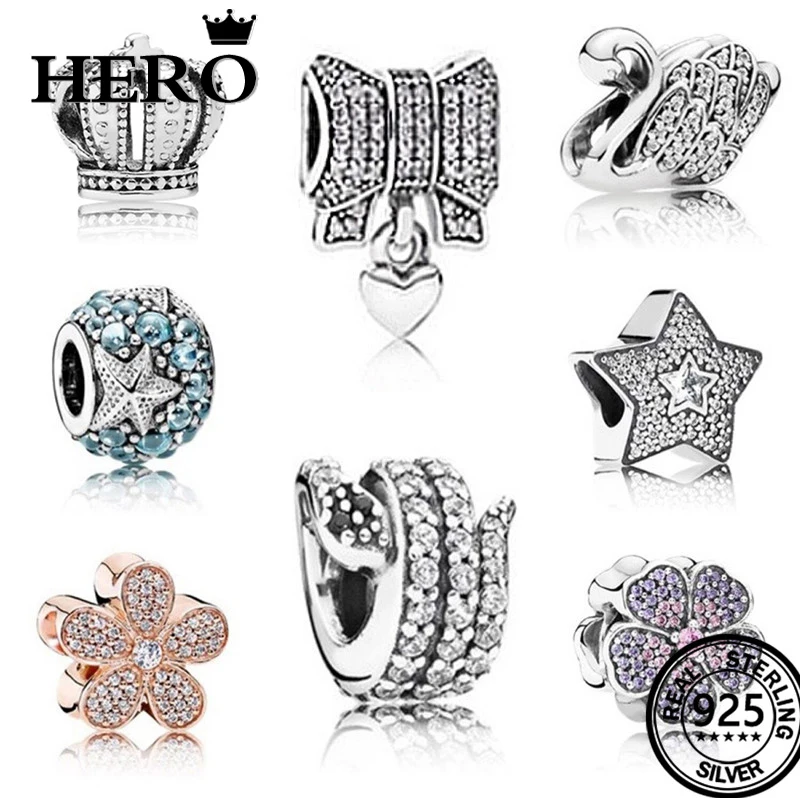 

HERO 100% 925 Sterling Silver Original Copy High Quality 1:1 More Styles Of Crown Butterfly Flower Love Beads Logo free mail