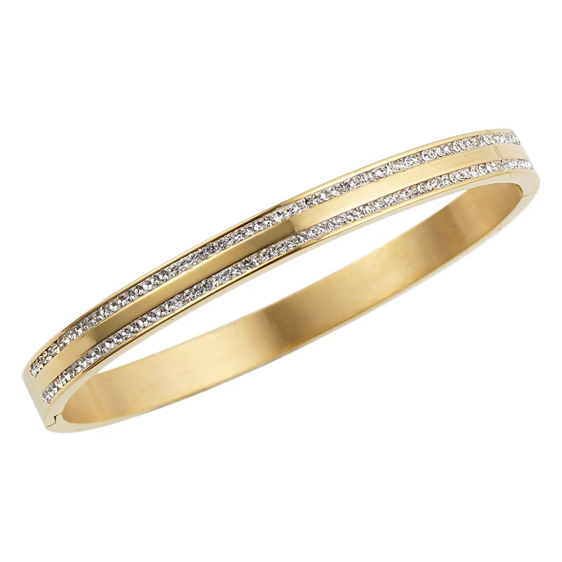 

Lovers Bracelets Round Silver Rose Gold Color Stainless Steel Cubic Zirconia Open Cuff Bangles for Women Jewelry Gifts