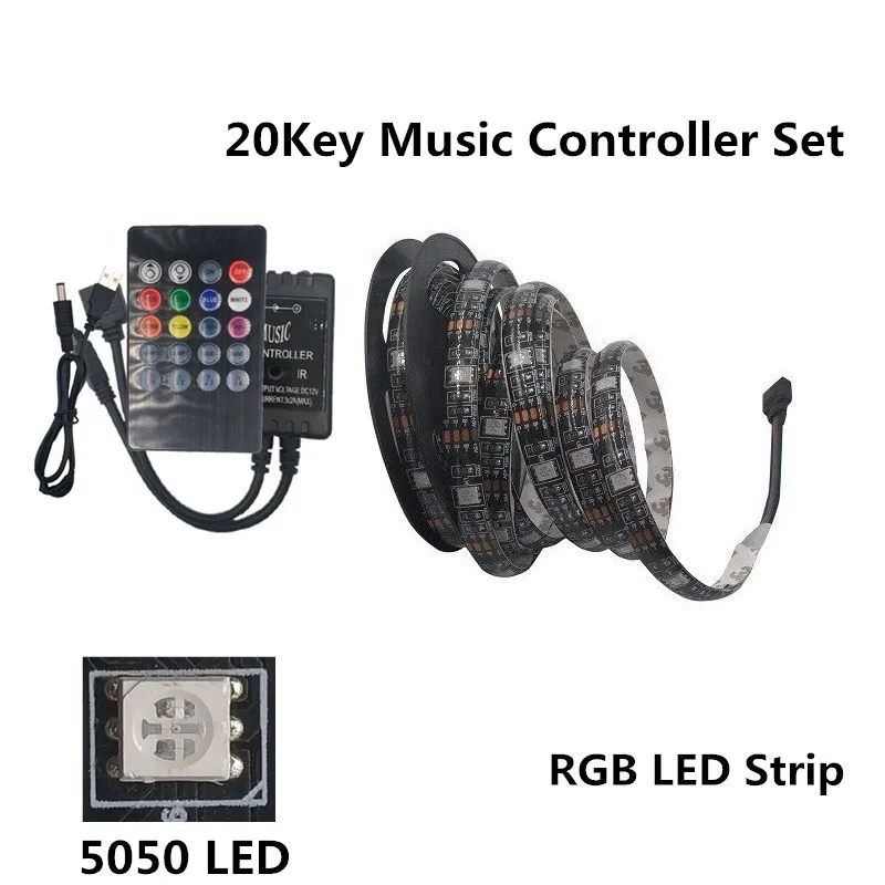 20 Music Controller USB LED Strip 5050 RGB Flexible LED Light DC5V RGB Color Changeable TV Background Lighting - Испускаемый цвет: 20 Music Controller
