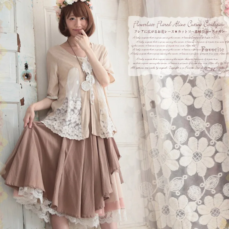 

Mori Girl Spring Summer Sweet Shirt Cardigan Women Lace Openwork Versatile Floral Embroidery Half Sleeve Shirt Cardigan A232
