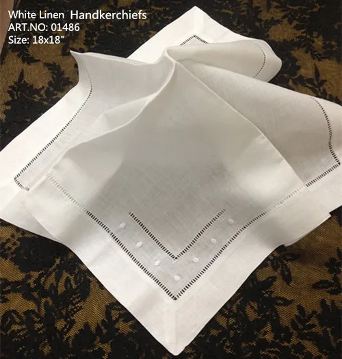 

Set of 12 White Linen hemstitched Table Napkins Dinner Napkins 18x18-inch Embroidered Flroal For Special Occasions