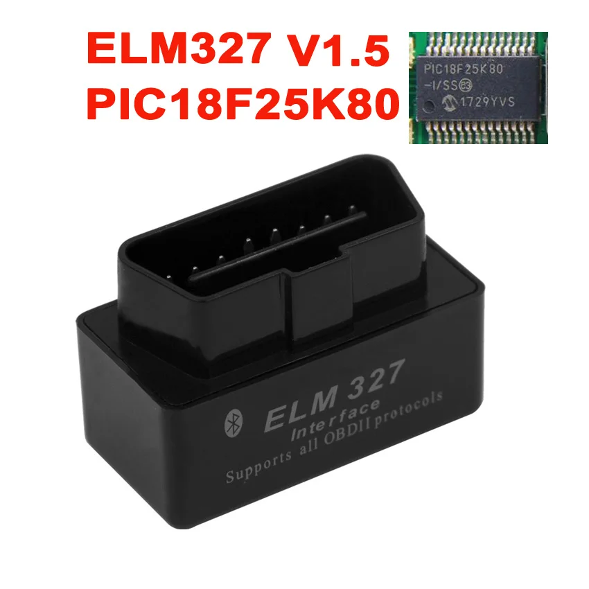 ELM327 OBD2 V1.5 PIC18F25K80 чип OBDII 9 протокол Bluetooth 2,0 ELM 327 сканер для Android адаптер автомобильный диагностический инструмент - Цвет: ELM327 V1.5 Black