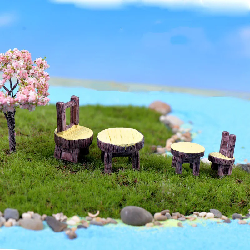 Resin Figurines of Round Table and Chair Pastoral Style Artificial Wood Furniture Fairy Garden Miniatures Doll House Accessories Resin Figurines of Round Table and Chair Pastoral Style Artificial Wood Furniture Fairy Garden Miniatures Doll House Accessories