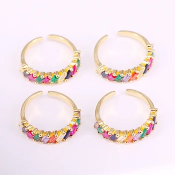 

6PCS, 6/7/8 Rainbow Colorful Zirconia Gold Filled Top Quality Lady Girl Crystal Elegant Copper Rings