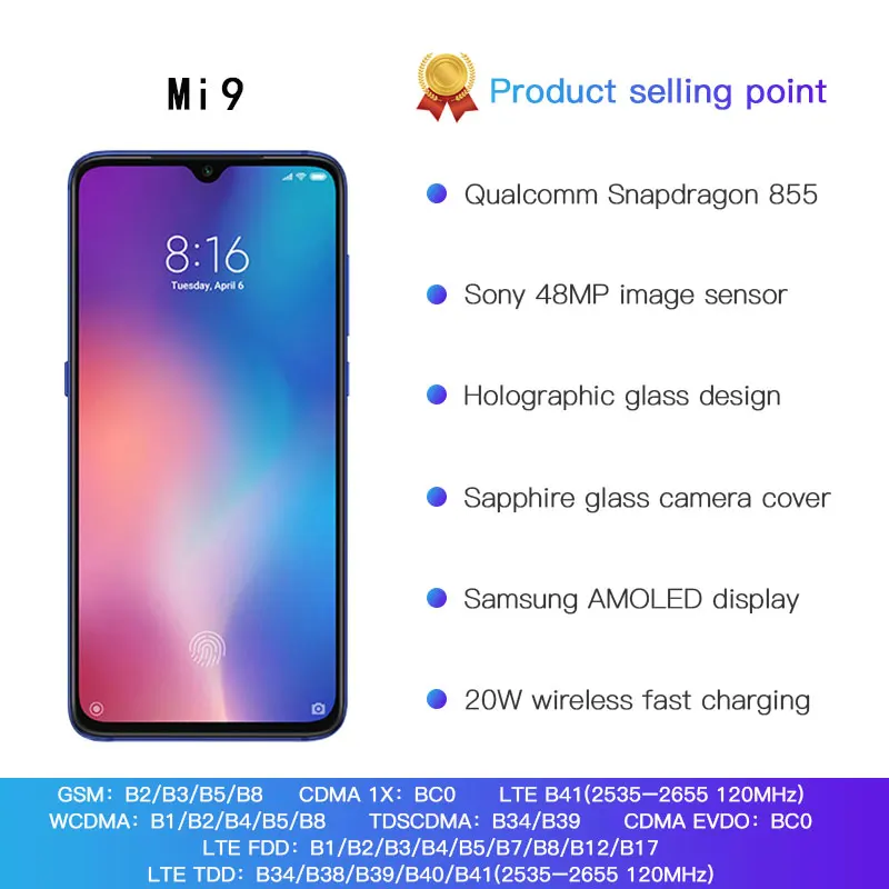 Глобальная ПЗУ Xiaomi mi 9 mi 9 8GB 128GB Смартфон Snapdragon 855 Octa Core 6,3" 1080 P AMOLED дисплей 48MP Тройная камера