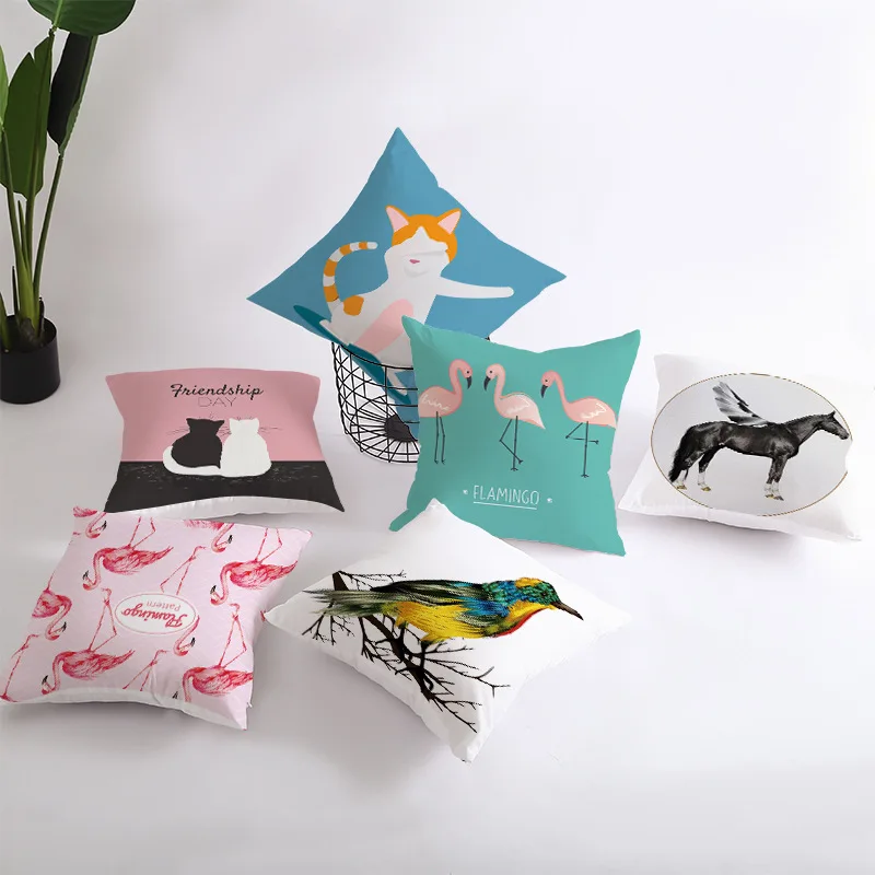 Lychee Animal Printed Pattern Pillow Cases Colorful Polyester Peachskin 45x45cm Pillow Cases For Bedroom Home Office