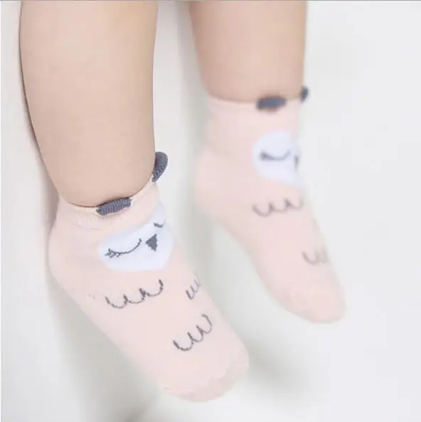 Милые носки для малышей с героями мультфильмов хлопковые нескользящие носки для новорожденных мальчиков и девочек - Цвет: Розовый