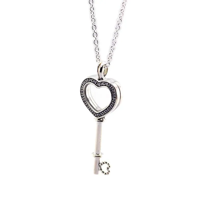 

Pandulaso Floating Locket Heart Key Necklaces for Women Fashion Valentine's Day Silver 925 Jewelry Crystal Necklaces & Pendants