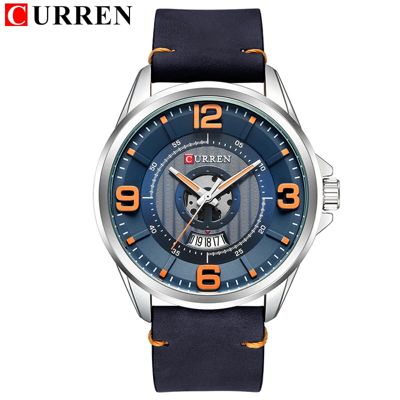 Billig Herren Uhren Top Marke CURREN Leder Armbanduhr Analog Army Military Quarz Zeit Mann Wasserdichte Uhr Mode Uhren Hombre