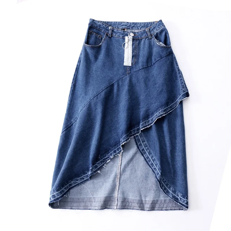 

Skirt Time-limited Fashion Solid Asymmetrical Tassel Mid-calf Empire High Waist Irregular Hem Mid-length 2018 Spring New