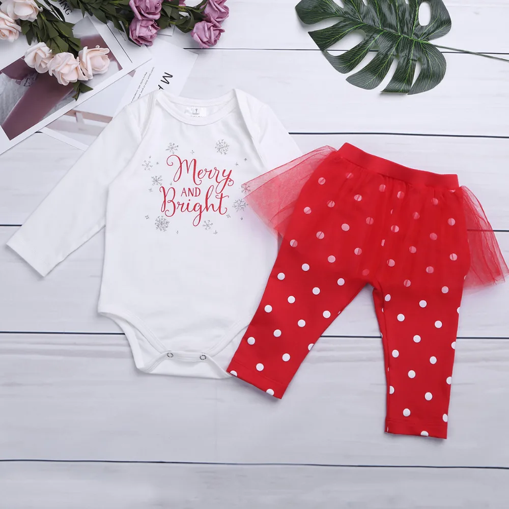 

iEFiEL Xmas Gift Infant Baby Girl Clothing Infant Baby First Christmas Romper+Polka Dot Tutu Skirt Pants Outfits Clothes Set