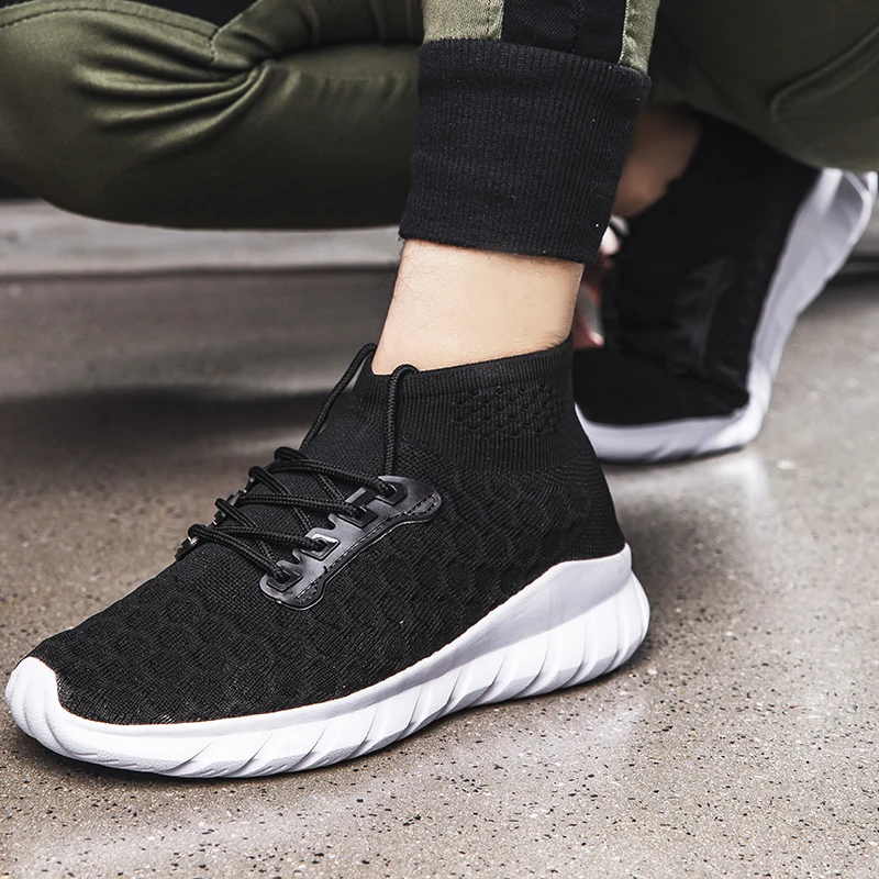 

2019 Spring New Elastic Socks Sneaker Men Flying Weaving Shoes Lace-up Breathable Mesh Sports Shoes Hard-Wearing Running Shoes
