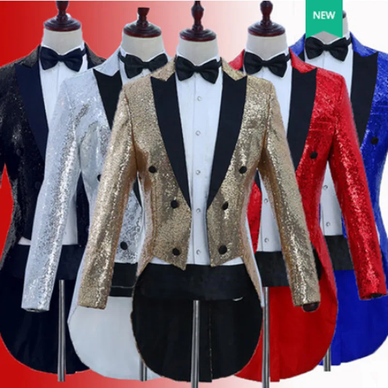 

5 colors Paillette coat Paillette costume for adults dark magician costume men magician costume compere clothes festival costume