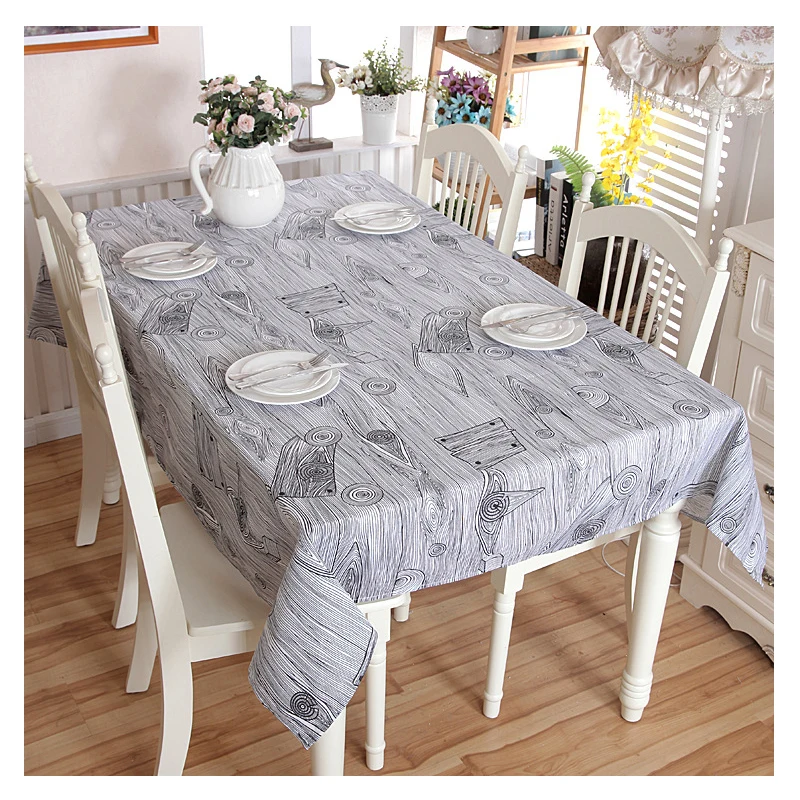 Pastoral Square Table Cloth Polyester Cotton Lace Wood Grain Table