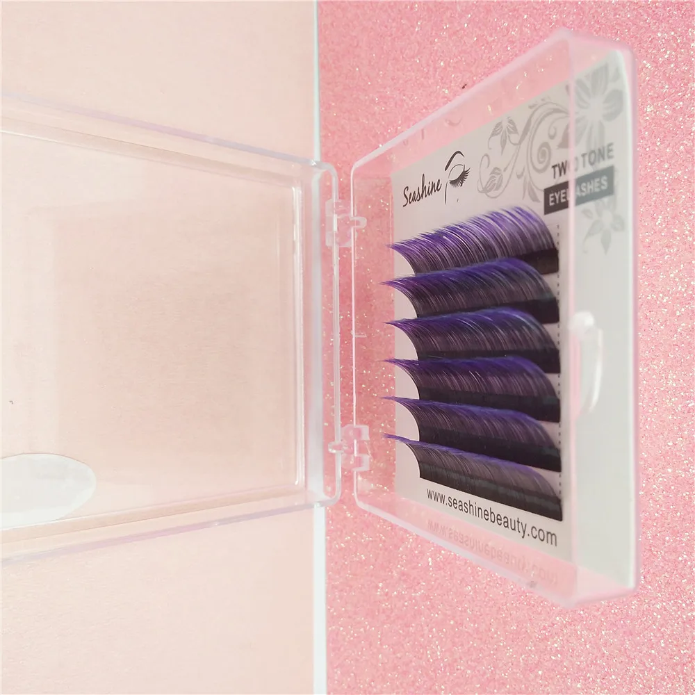 

Seashine 6ines/tray Two Tones Purple/Violet rainbow color eyelash Faux mink individual eyelash extensions free shipping