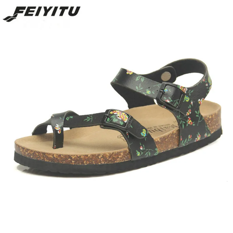 FeiYiTu/Новинка; мужская летняя модная пробка; сандалии-гладиаторы на ремешке с пряжкой; повседневные мужские пляжные сандалии на плоской подошве; большие размеры 35-45