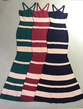 

Top Quality 3 Colors Sexy Striped Maxi Long Bandage Dress 2018 Knitted Elastic Party Dress