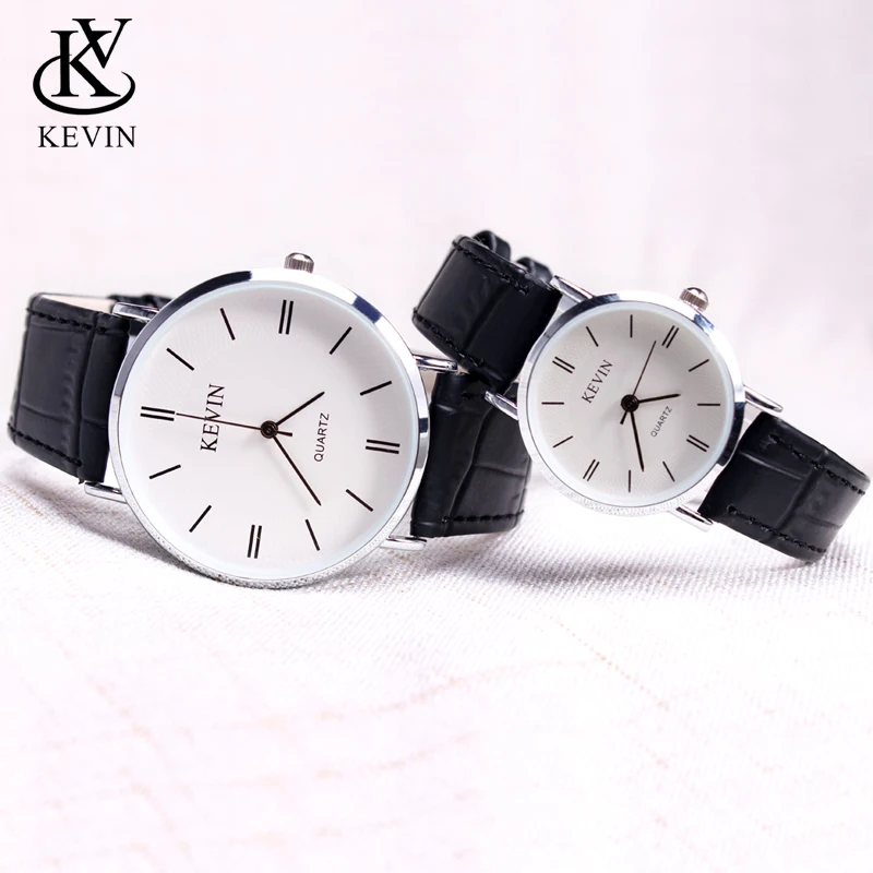 KEVIN KV Мода Cpuple часы кожа для мужчин для женщин часы студентов подарок простой кварцевые наручные часы для девочек и мальчиков дропшиппинг - Цвет: Черный