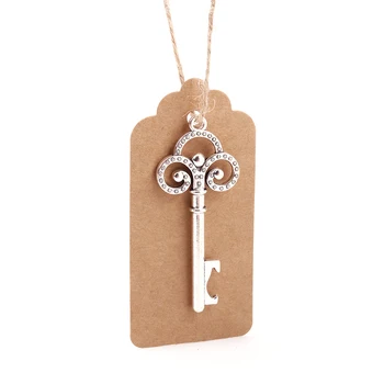 

50pcs/bag Vintage Key Shaped Beer Bottle Opener Wedding Favor Souvenir Anniversary Party Gift Wine Opening Tools Label&hemp Rope