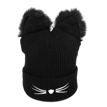 

New Fashion Women Winter Warm Beanie Cat Ear Crochet Braided Knit Ski Fur Cap Hat Cute Womens Cat Ear Beanies
