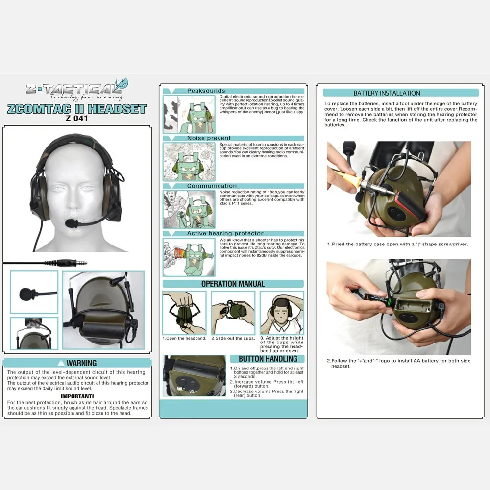 Z Tactical Headset Headphone COMTAC 2 Style Noise Reduction Headset for Airsoft Military Radio OD Z041 (3)