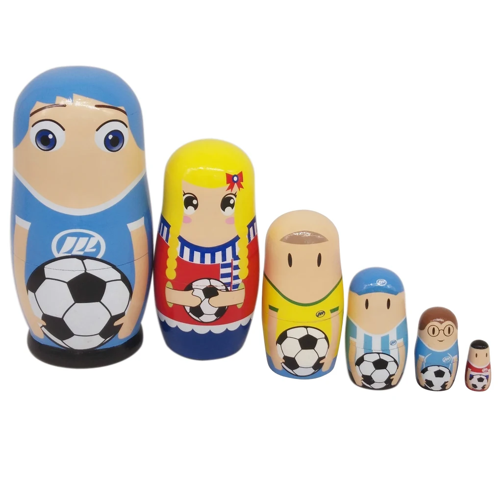 6 Pieces Cute Football Player Matryoshka Dolls, Wooden Russian Nesting Dolls Set