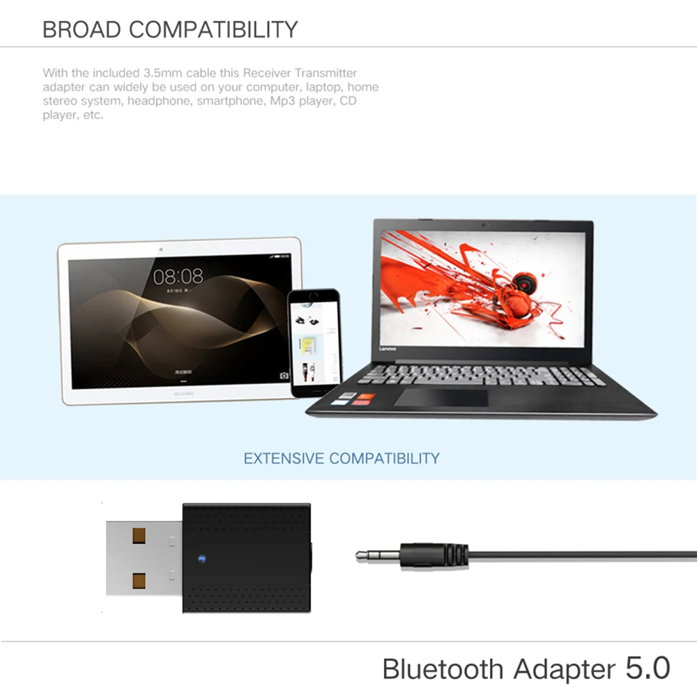 Мини 2 в 1 USB Bluetooth 5,0 приемник передатчик аудио адаптер музыкальный плейер в машине для ПК динамик для bluetooth-наушников ТВ ноутбук