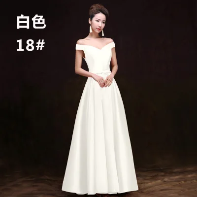 Vestido de fiesta para boda Новое атласное платье с открытыми плечами и короткими рукавами трапециевидной формы, голубое, зеленое, фиолетовое, розовое, бордовое длинное платье подружки невесты