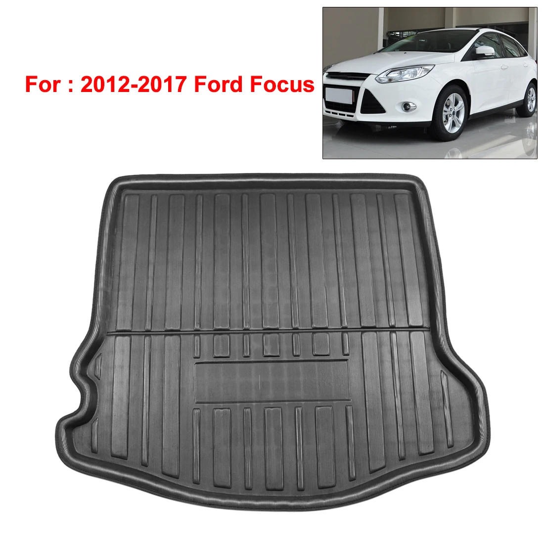

X Autohaux PE+EVA foam plastic Black Rear Car Trunk Boot Liner Cargo Mat Floor Tray Cover Pad for Ford Focus 2012-2017