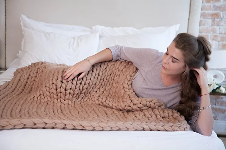 Горячее предложение, вязаное шерстяное одеяло ручной работы из толстой пряжи, объемное вязаное одеяло, теплое зимнее одеяло для дивана, кровати, домашний декор, одеяло, Прямая поставка - Цвет: Camel
