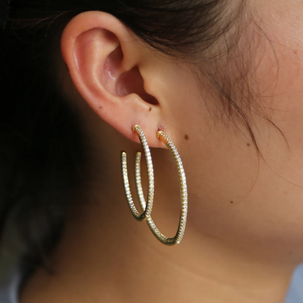 

CZ Medium Large Size Circle Round Hoop Earring for Women Fashion Jewelry 2018 NEW Gold filled top quality shinny cz hoop 2 size