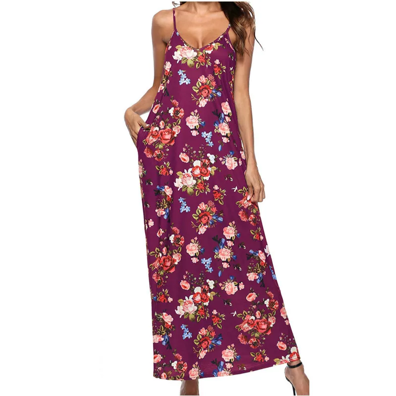 Женские пикантные Boho Floarl печатных пляжное платье Летний Сарафан v-образным