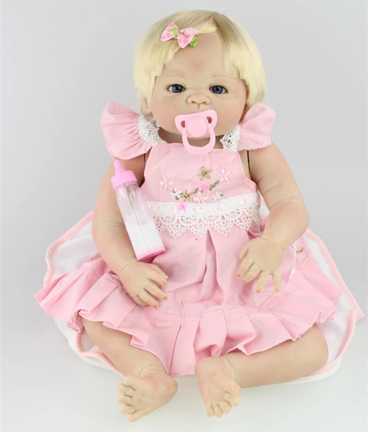 

Bebe doll blonde hair victoria girl 23" full silicone dolls reborn for children NPK brand high quality dolls reborn