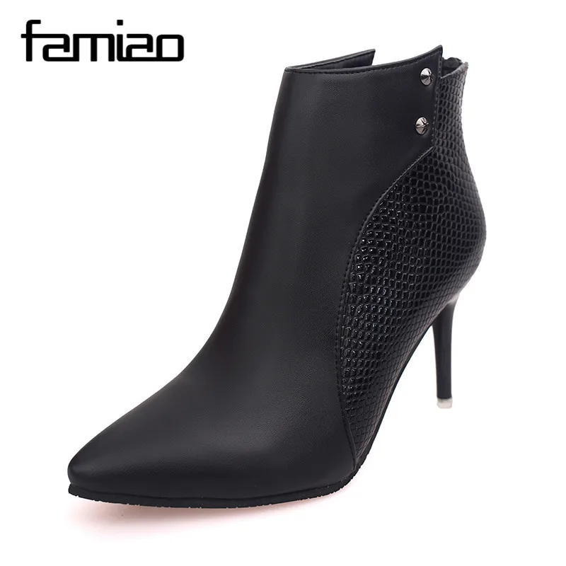 

FAMIAO women boots sexy wedding shoes party boots high heel black red shoes ladies chaussure femme talon 2017 zapatos mujer